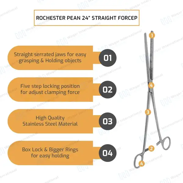 Rochester Pean Hemostat Forceps 24″ Straight Locking Clamps - surgical instruments manufactured by Waqar International, Sialkot - view 6