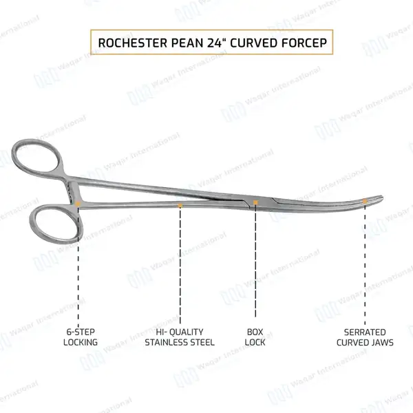 Rochester Pean Hemostat Forceps 24″ (61cm) Curved - surgical instruments manufactured by Waqar International, Sialkot - view 4