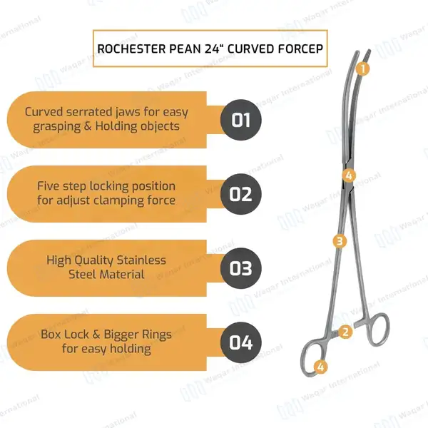 Rochester Pean Hemostat Forceps 24″ (61cm) Curved - surgical instruments manufactured by Waqar International, Sialkot - view 6