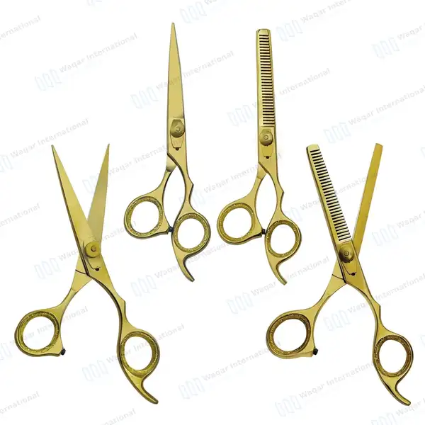 2 Pcs Barber Hair Cutting & Thinning Shears 6.5″ Gold Set with Case - surgical instruments manufactured by Waqar International, Sialkot - view 2