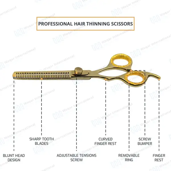 2 Pcs Barber Hair Cutting & Thinning Shears 6.5″ Gold Set with Case - surgical instruments manufactured by Waqar International, Sialkot - view 4