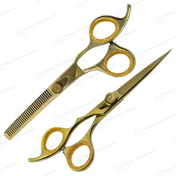 2 Pcs Barber Hair Cutting & Thinning Shears 6.5″ Gold Set with Case - surgical instruments manufactured by Waqar International, Sialkot - view 6