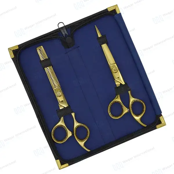 2 Pcs Barber Hair Cutting & Thinning Shears 6.5″ Gold Set with Case - surgical instruments manufactured by Waqar International, Sialkot - view 10