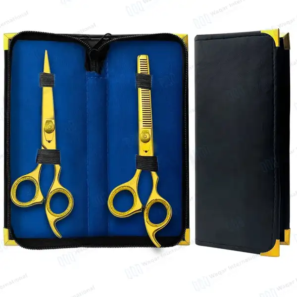 2 Pcs Barber Hair Cutting & Thinning Shears 6.5″ Gold Set with Case - surgical instruments manufactured by Waqar International, Sialkot - view 11