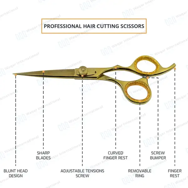 Professional Hair Cutting Gold Scissor 6.5″ - surgical instruments manufactured by Waqar International, Sialkot - view 4