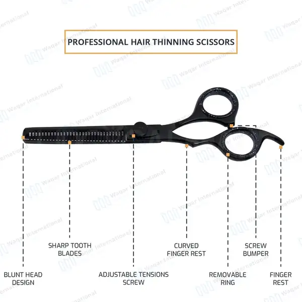 Hair Thinning Texturizing Shears 6.5″ Black - surgical instruments manufactured by Waqar International, Sialkot - view 2
