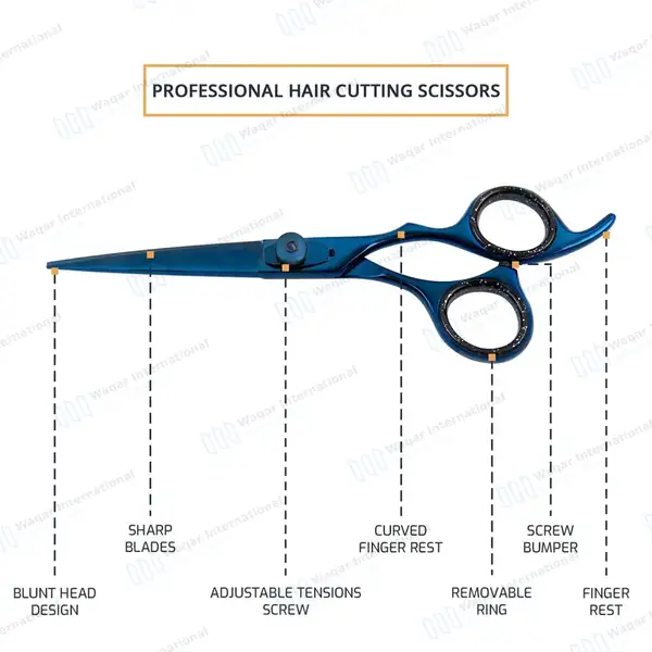 Blue Razor Edge Titanium Coated Barber Scissors 6.5″ - surgical instruments manufactured by Waqar International, Sialkot - view 4