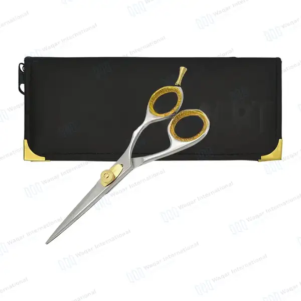 Professional Super Cut Barber Scissors 5.5″ Gold + Silver - surgical instruments manufactured by Waqar International, Sialkot - view 2