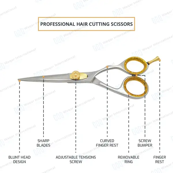 Professional Super Cut Barber Scissors 5.5″ Gold + Silver - surgical instruments manufactured by Waqar International, Sialkot - view 4