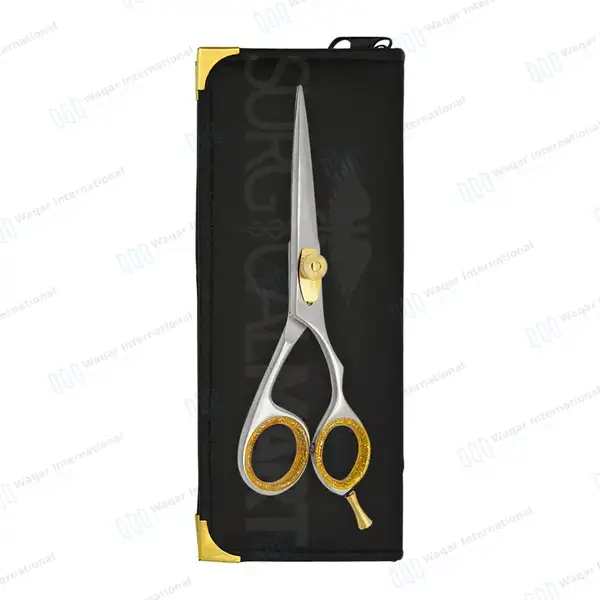 Professional Super Cut Barber Scissors 5.5″ Gold + Silver - surgical instruments manufactured by Waqar International, Sialkot - view 9