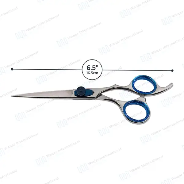 Professional Hairdressing Salon Scissors 6.5″ Blue + Silver - surgical instruments manufactured by Waqar International, Sialkot - view 3