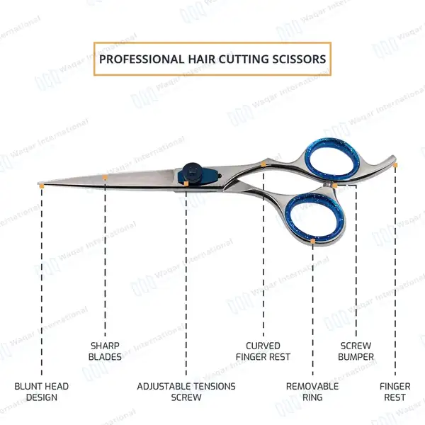 Professional Hairdressing Salon Scissors 6.5″ Blue + Silver - surgical instruments manufactured by Waqar International, Sialkot - view 4