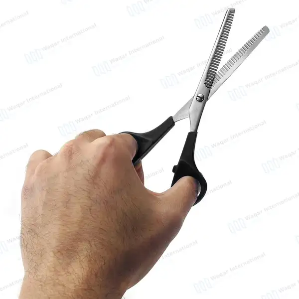 Double Sided Thinning Shears 7.5″ with Black Handle - surgical instruments manufactured by Waqar International, Sialkot - view 7