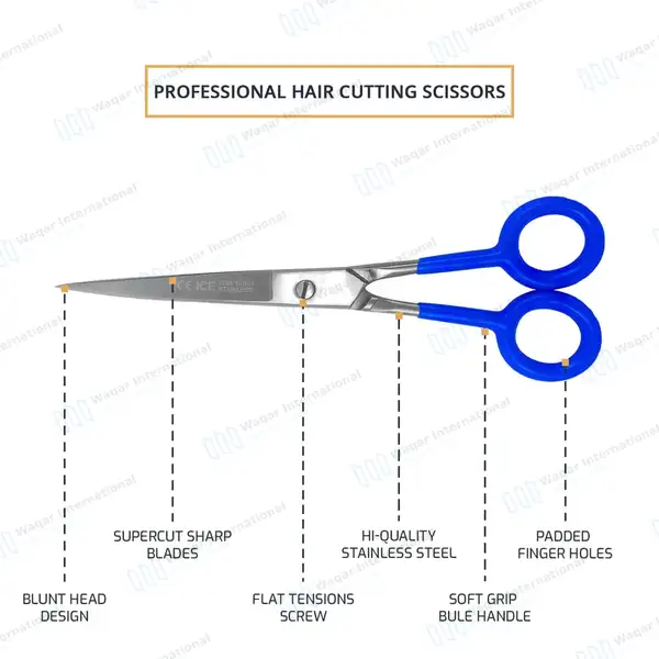 Professional Straight Supercut Barber Scissors 7″ Blue Handle - surgical instruments manufactured by Waqar International, Sialkot - view 4