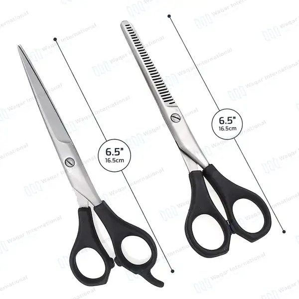 Barber Hair Cutting & Texture Shears 6.5″ Set with Black Handle - surgical instruments manufactured by Waqar International, Sialkot - view 3