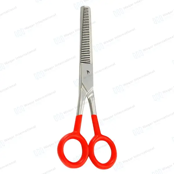 Hair Salon Stylist 6″ Barber Thinning Shears with Red Handles - surgical instruments manufactured by Waqar International, Sialkot - view 2