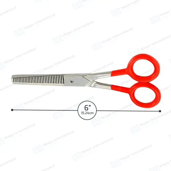 Hair Salon Stylist 6″ Barber Thinning Shears with Red Handles - surgical instruments manufactured by Waqar International, Sialkot - view 3