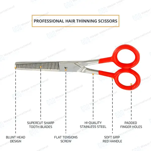 Hair Salon Stylist 6″ Barber Thinning Shears with Red Handles - surgical instruments manufactured by Waqar International, Sialkot - view 4