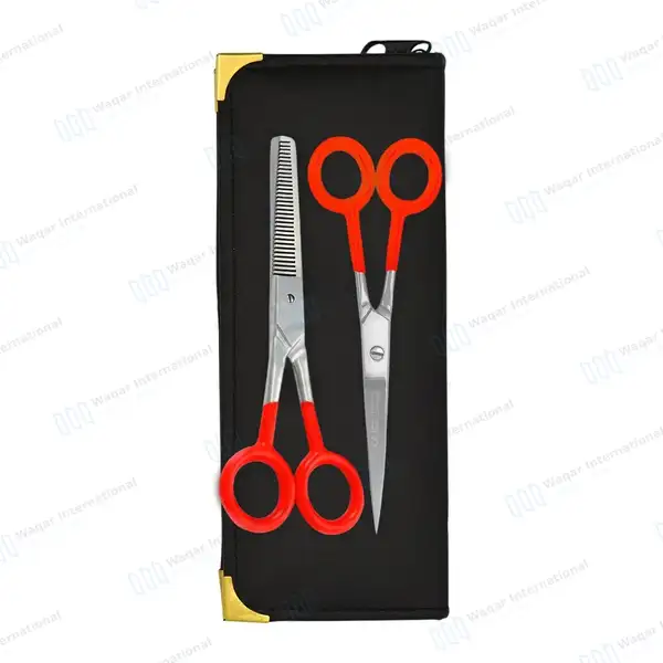 Supercut Hair Cutting & Thinning Scissors/Shears Set Red Handles - surgical instruments manufactured by Waqar International, Sialkot - view 2