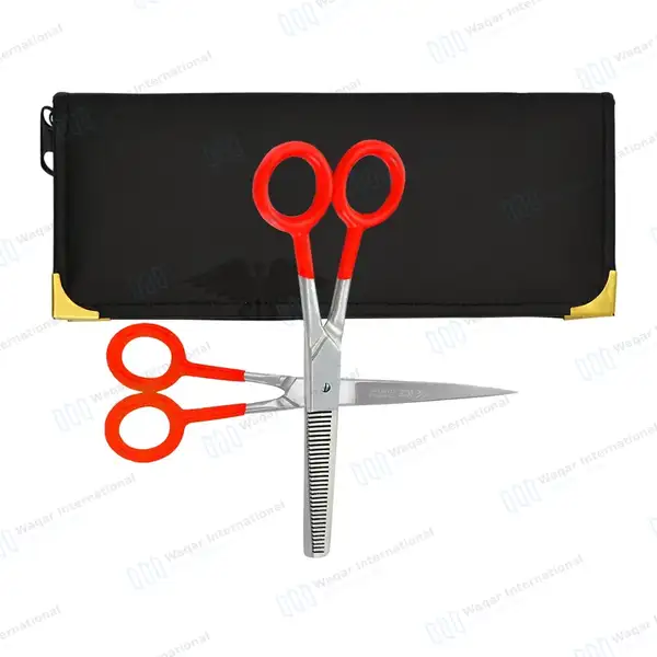 Supercut Hair Cutting & Thinning Scissors/Shears Set Red Handles - surgical instruments manufactured by Waqar International, Sialkot - view 4