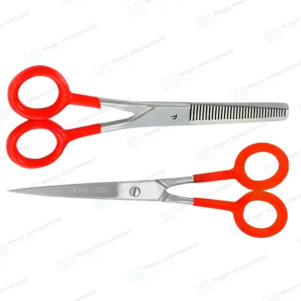 Supercut Hair Cutting & Thinning Scissors/Shears Set Red Handles - surgical instruments manufactured by Waqar International, Sialkot - view 5
