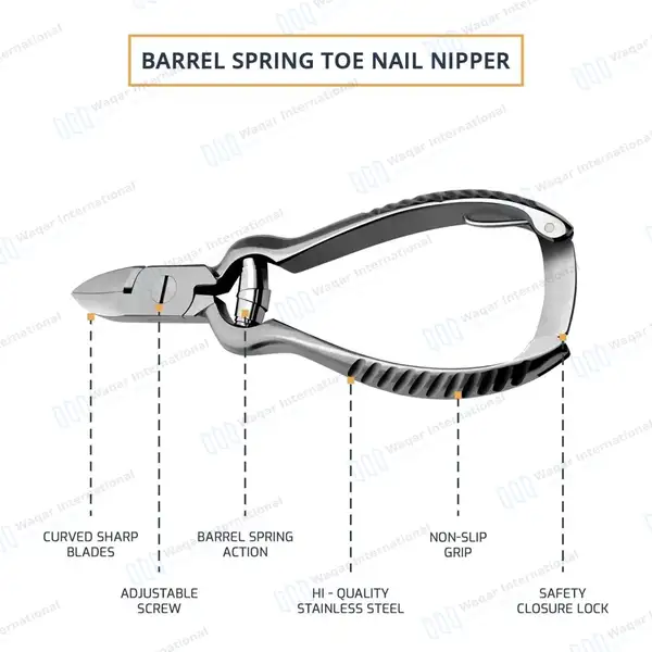 3 Pcs Barrel Spring Toenail Nippers 4.5″ (11.43cm) - surgical instruments manufactured by Waqar International, Sialkot - view 4