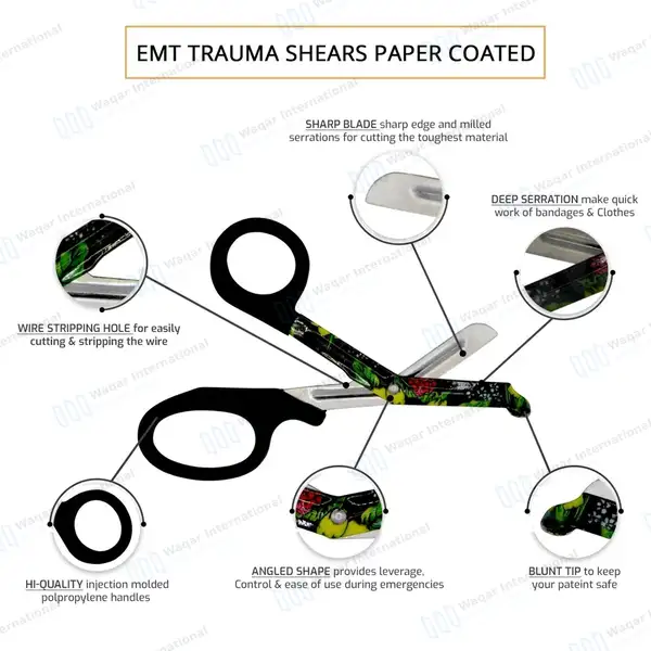 EMT Utility Scissors 7.25″ Paper Coated Blades Black - surgical instruments manufactured by Waqar International, Sialkot - view 8