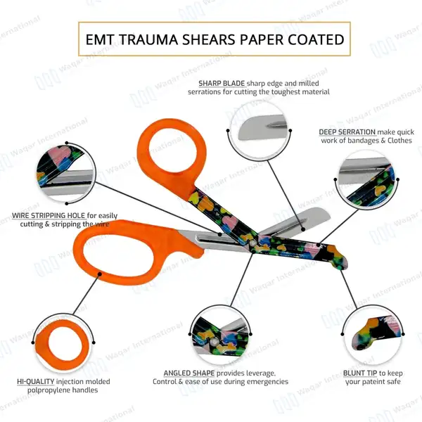 EMT Utility Scissors 7.25″ Paper Coated Blades Orange - surgical instruments manufactured by Waqar International, Sialkot - view 5