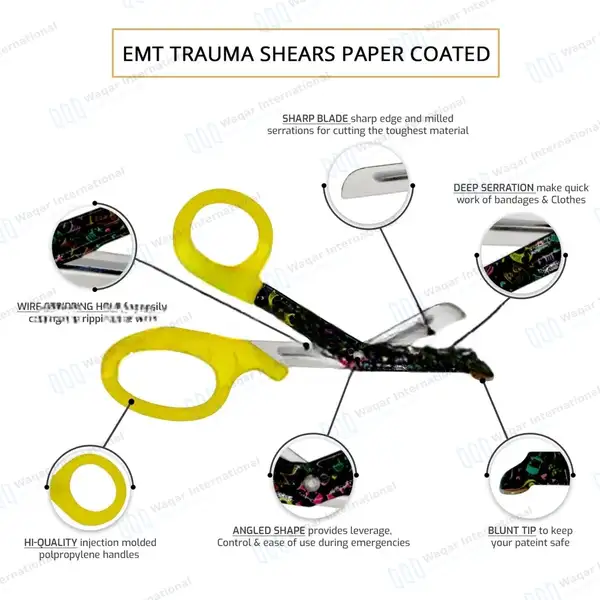 2 EMT Utility Scissors 7.25″ Paper Coated Blades Yellow - surgical instruments manufactured by Waqar International, Sialkot - view 4