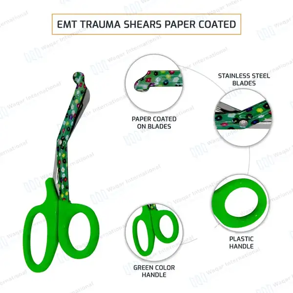 10 EMT Utility Scissors 7.25″ Paper Coated Blades Green - surgical instruments manufactured by Waqar International, Sialkot - view 4