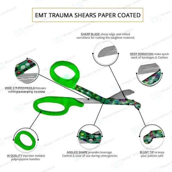 10 EMT Utility Scissors 7.25″ Paper Coated Blades Green - surgical instruments manufactured by Waqar International, Sialkot - view 5