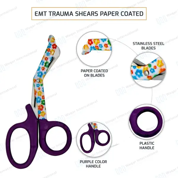 10 EMT Utility Scissors 7.25″ Paper Coated Blades Purple - surgical instruments manufactured by Waqar International, Sialkot - view 4