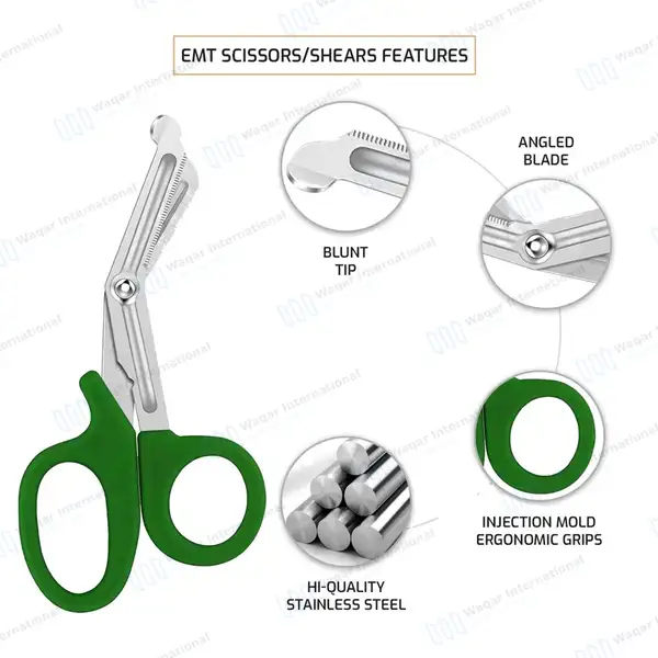 Dark Green EMT/EMS Utility 5.5″ Paramedic Bandage Scissors - surgical instruments manufactured by Waqar International, Sialkot - view 4