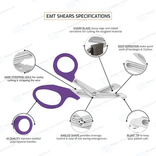 Purple EMT/EMS Utility 5.5″ Paramedic Bandage Scissors - surgical instruments manufactured by Waqar International, Sialkot - view 5
