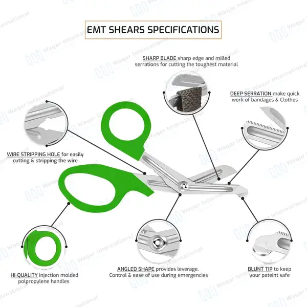 Light Green EMT/EMS Utility 5.5″ Paramedic Bandage Scissors - surgical instruments manufactured by Waqar International, Sialkot - view 5