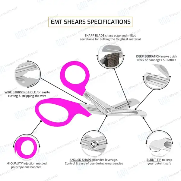 Magenta EMT/EMS Utility 5.5″ Paramedic Bandage Scissors - surgical instruments manufactured by Waqar International, Sialkot - view 5