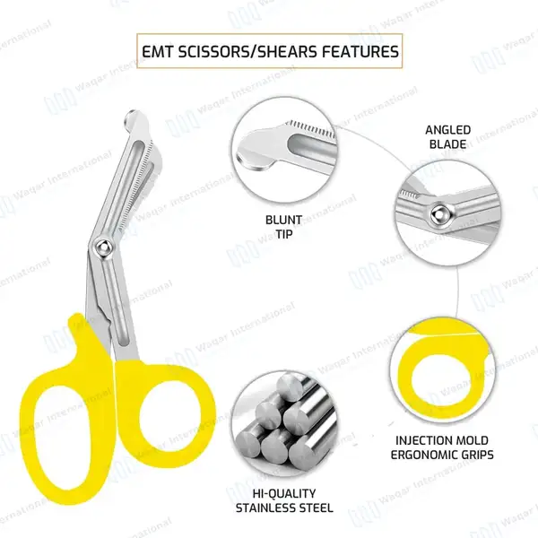 Yellow EMT/EMS Utility 5.5″ Paramedic Bandage Scissors - surgical instruments manufactured by Waqar International, Sialkot - view 3