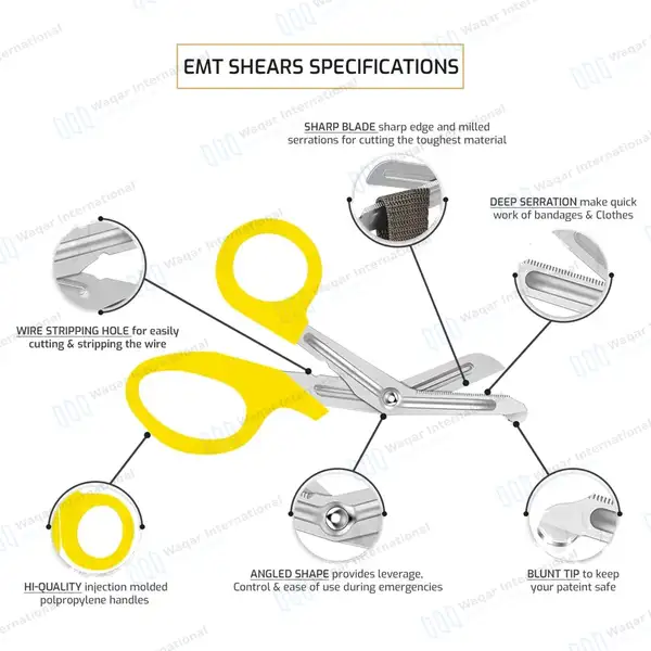 Yellow EMT/EMS Utility 5.5″ Paramedic Bandage Scissors - surgical instruments manufactured by Waqar International, Sialkot - view 4