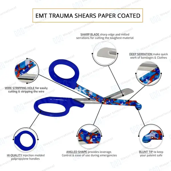 50 EMT Utility Scissors 7.25″ Paper Coated Blades Blue - surgical instruments manufactured by Waqar International, Sialkot - view 5