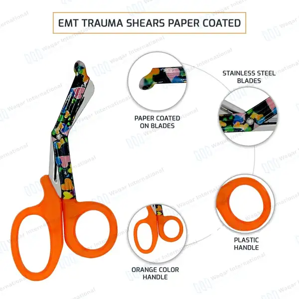 50 EMT Utility Scissors 7.25″ Paper Coated Blades Orange - surgical instruments manufactured by Waqar International, Sialkot - view 4