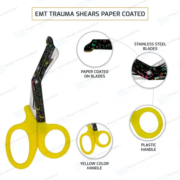 50 EMT Utility Scissors 7.25″ Paper Coated Blades Yellow - surgical instruments manufactured by Waqar International, Sialkot - view 4