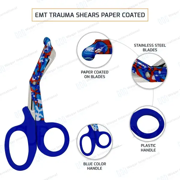 100 EMT Utility Scissors 7.25″ Paper Coated Blades Blue - surgical instruments manufactured by Waqar International, Sialkot - view 4