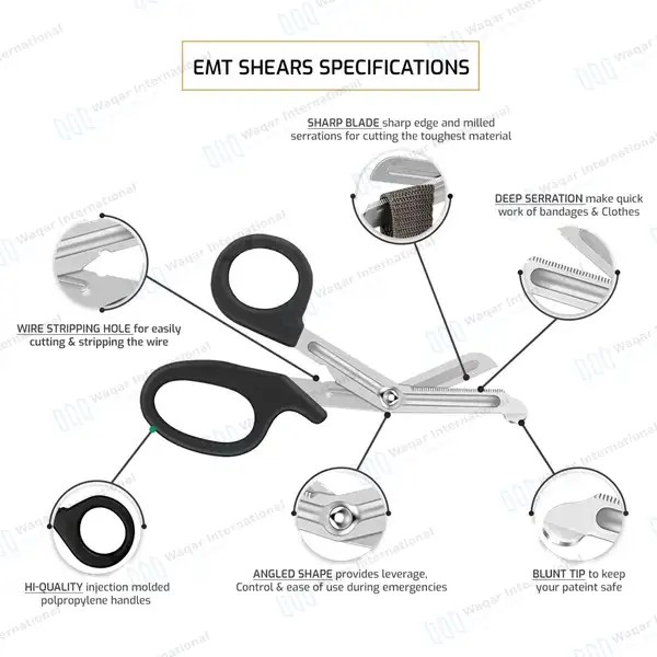 20 Black EMT/EMS Utility 7.5″ Paramedic Bandage Trauma Shears - surgical instruments manufactured by Waqar International, Sialkot - view 4