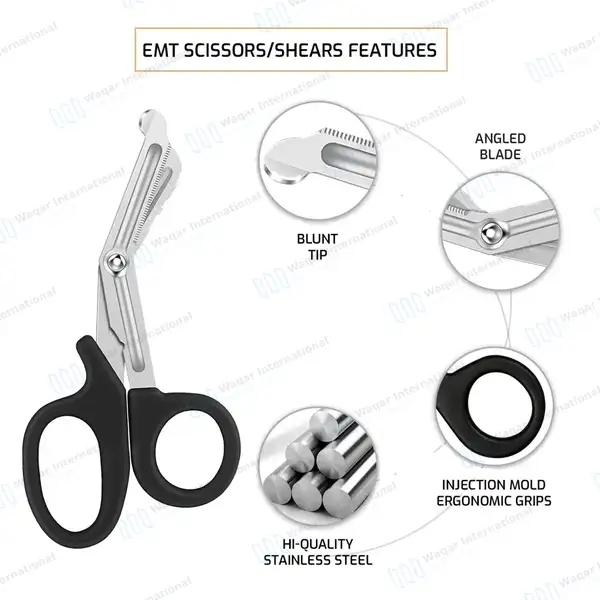 100 Black EMT/EMS Utility 7.5″ Paramedic Bandage Trauma Shears - surgical instruments manufactured by Waqar International, Sialkot - view 3