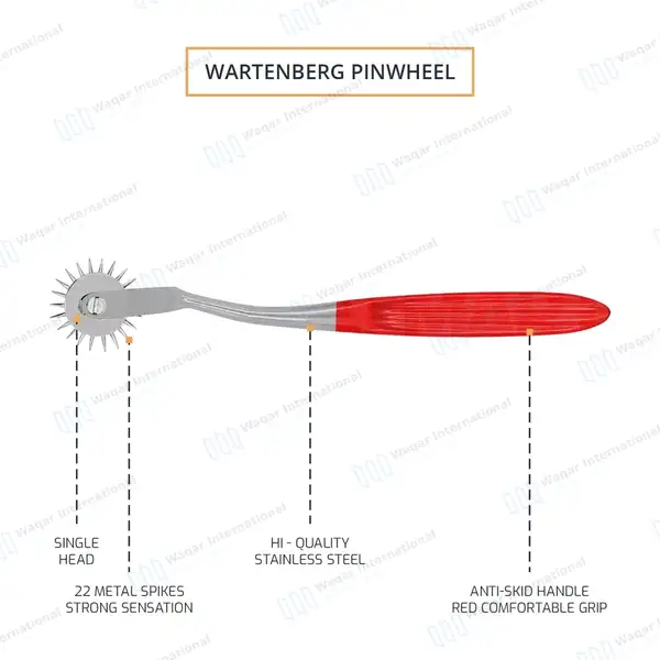 Wartenberg Neurological Pinwheel 1 Head 7″ Red Color Handle - surgical instruments manufactured by Waqar International, Sialkot - view 5