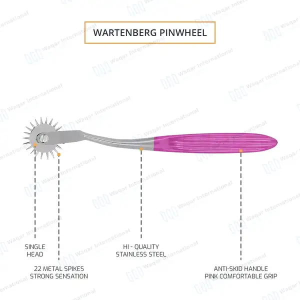 Wartenberg Neurological Pinwheel 1 Head 7″ Pink Color Handle - surgical instruments manufactured by Waqar International, Sialkot - view 5