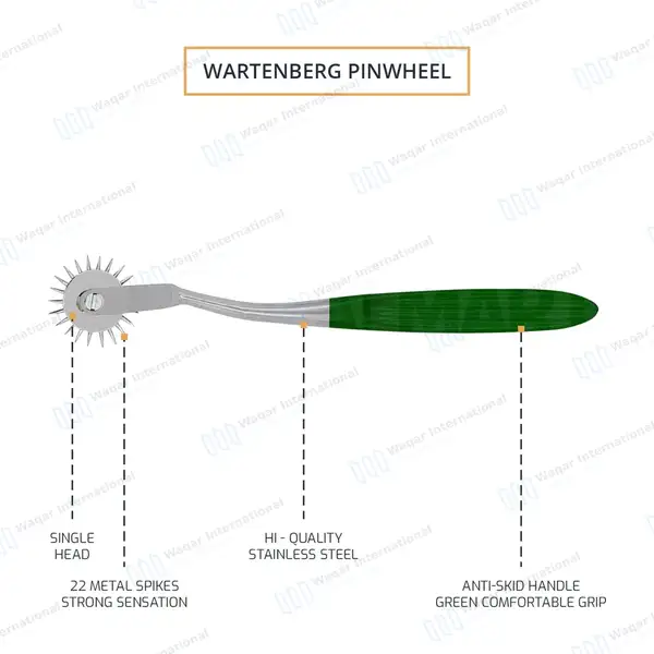 Wartenberg Neurological Pinwheel 1 Head 7″ Green Color Handle - surgical instruments manufactured by Waqar International, Sialkot - view 5