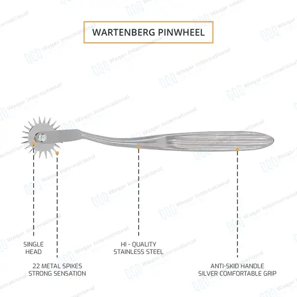 Wartenberg Neurological Pinwheel 1 Head 7″ Silver Color Handle - surgical instruments manufactured by Waqar International, Sialkot - view 5