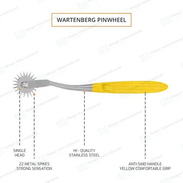 Wartenberg Neurological Pinwheel 1 Head 7″ Yellow Color Handle - surgical instruments manufactured by Waqar International, Sialkot - view 4