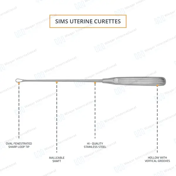 Sims Uterine Curette 11″ (27.9cm) Sharp Blade Size #6 - surgical instruments manufactured by Waqar International, Sialkot - view 4